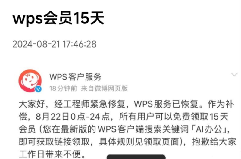 wps15天会员
