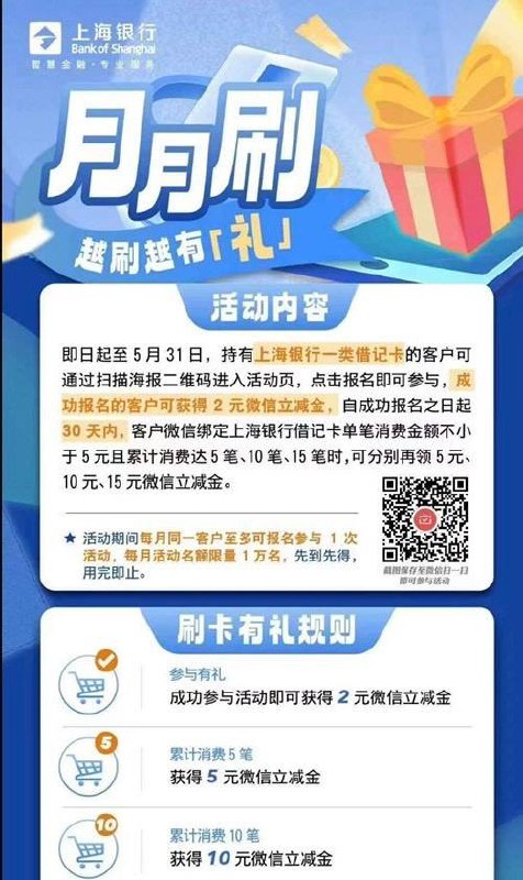 上海银行一类卡32元大毛月月刷